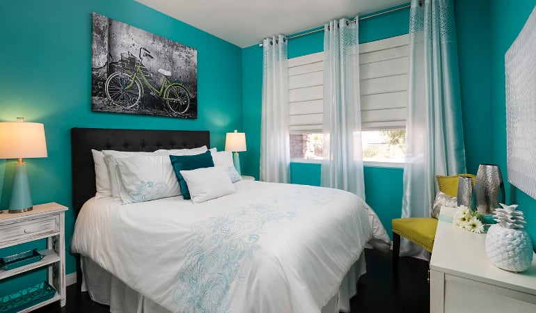 Roman shades in a San Diego bedroom